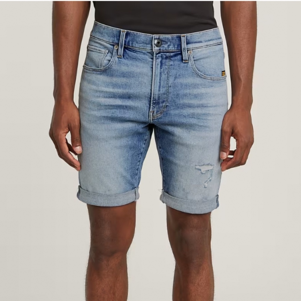 G-Star Raw Restored Denim Light Wash Shorts Men’s 32 Distressed Repair Detail